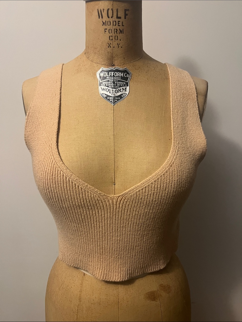 ALC Sleeveless Deep V-Neck Knit Crop Top Tan M